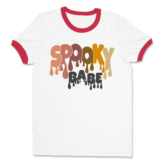 Drippy Spooky Babe Ringer Tee Shirt Unisex Medium White/Red