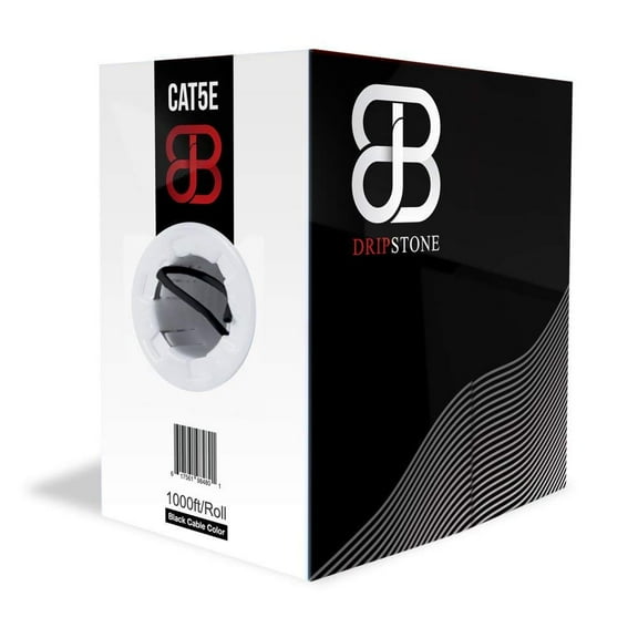 Dripstone 1000ft Cat5e Solid 4/UTP Ethernet LAN Cable 24AWG Network CAT5 Wire, Black