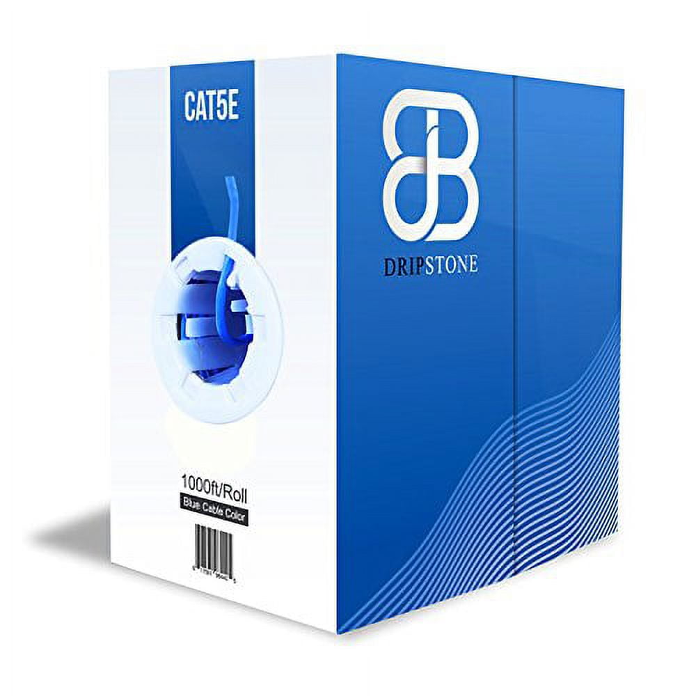dripstone premium 1000ft cat5e solid utp ethernet cable in bulk, 1000 ft lan network wire, blue