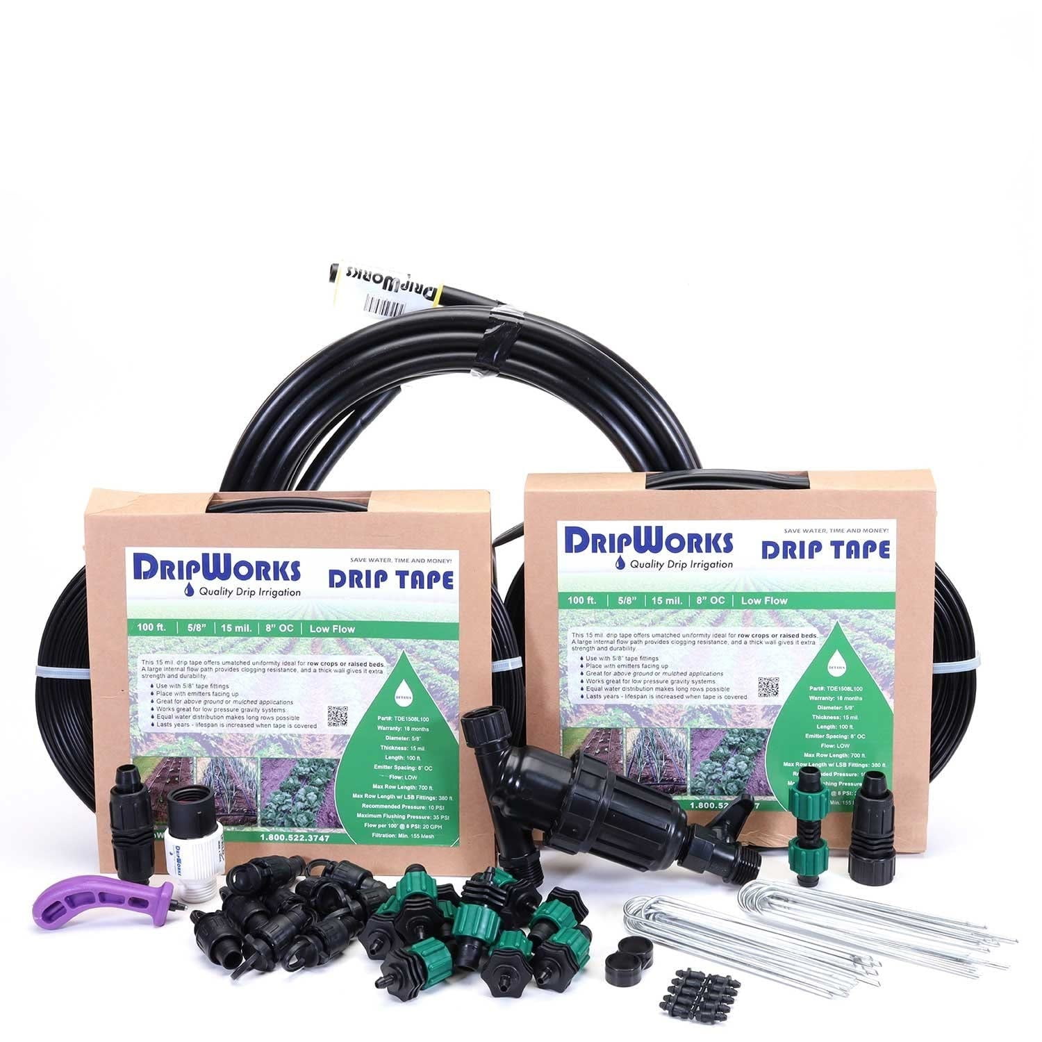Dripworks Drip Tape Irrigation Kit for Watering Row Crops in Farms