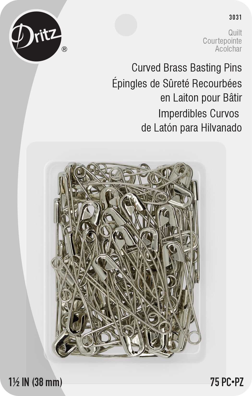 Dritz 11/2" Curved Basting Pins, Nickel, 75 Pc