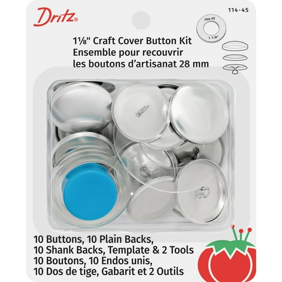 Dritz Craft Cover Button Kit with Tools, 1-1/8-Inch, 10 Sets, Nickel