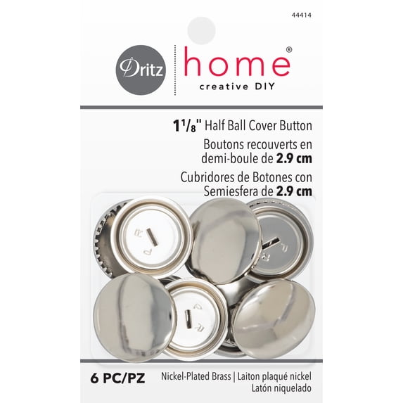 Dritz 1-1/8" Half Ball Cover Buttons, Nickel, 6 Pc