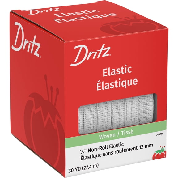 Dritz 1/2" Ribbed Non-Roll Elastic, White, 30 yd