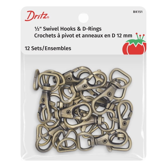 Dritz 1/2" Swivel Hooks & D-Rings, 12 Sets, Antique Brass