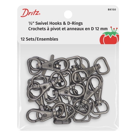 Dritz 1/2" Swivel Hooks & D-Rings, 12 Sets, Gunmetal