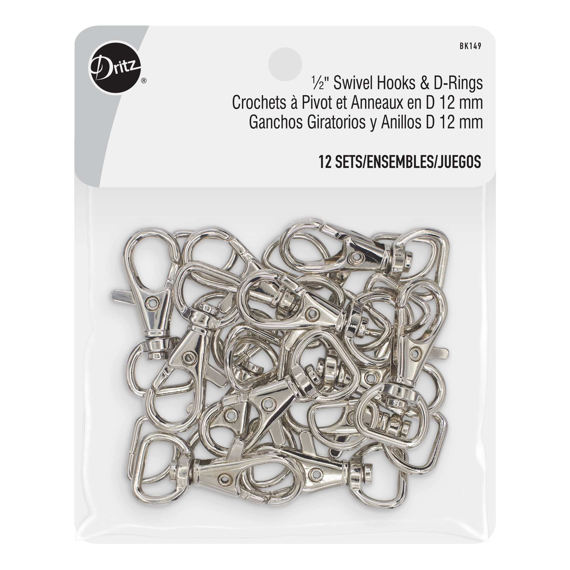 Dritz 1/2 Swivel Hooks & D-Rings, Silver, 12 Sets 