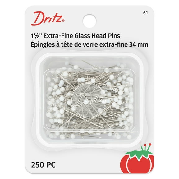 Dritz 1-3/8" Glass Head Pins, Extra Fine, 250 Count, White
