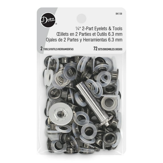 Dritz 1/4" 2-Part Eyelets & Tools, Gray, 72 Sets