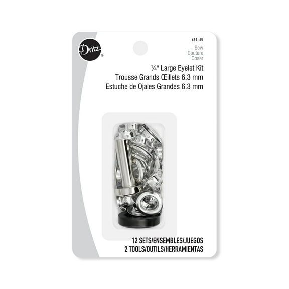 Dritz 1/4 Inch (6.3 mm) Large 12 Set Eyelet Kit With Tools - Silver (1 Pack)