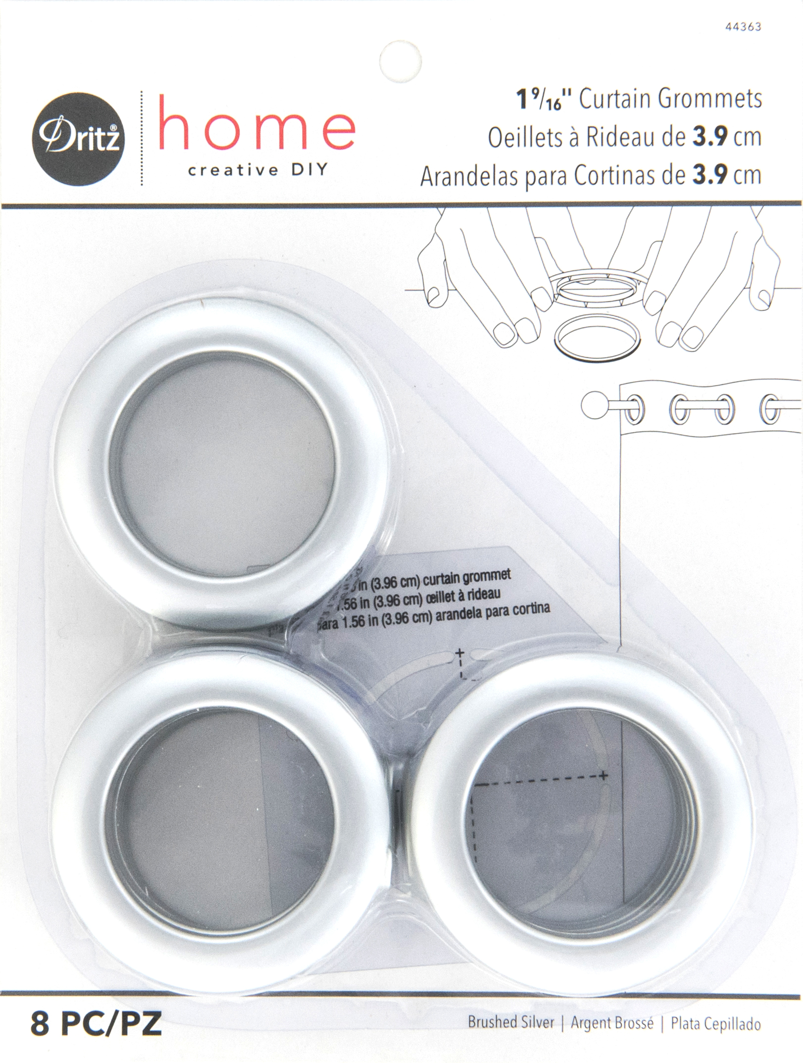 Dritz 1-9/16" Curtain Grommets, Brushed Silver, 8 Sets - image 1 of 3