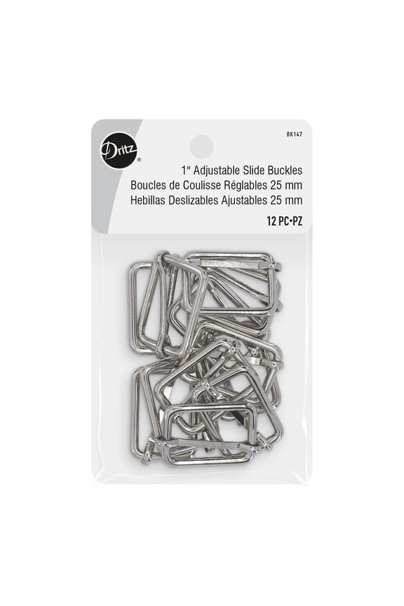 1" Adjustable Slide Buckles, Silver, 12 Pc