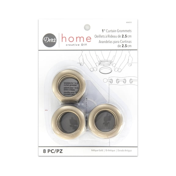 Dritz Curtain Grommets, 1" (25 mm) Inner Diameter, Heavy-Duty Plastic, Gold Color, Snap-On Design, Tool-Free Installation, 8-Pack