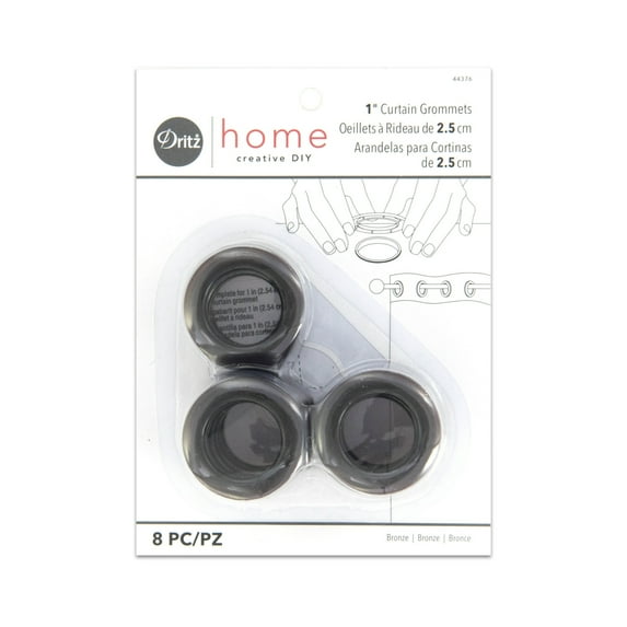 Dritz Curtain Grommets, 1" (25 mm) Inner Diameter, Heavy-Duty Plastic, Bronze Color, Snap-On Design, Tool-Free Installation, 8-Pack