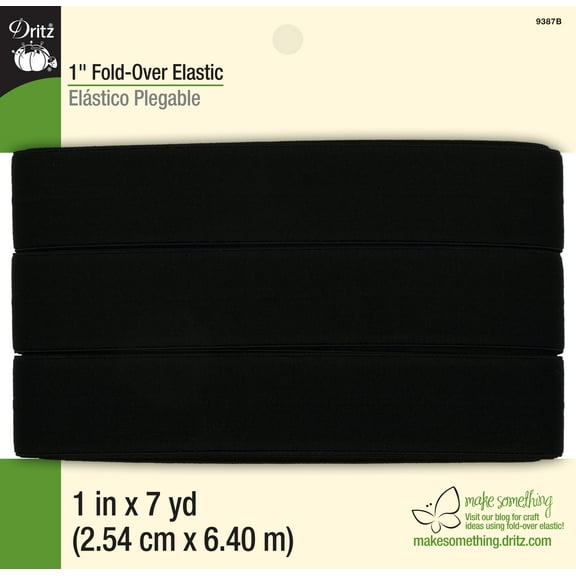 Dritz 1" Fold-Over Elastic, Black, 7 yd