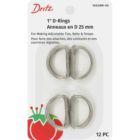 Dritz 1" Metal D-Rings, Silver, 12 Pack