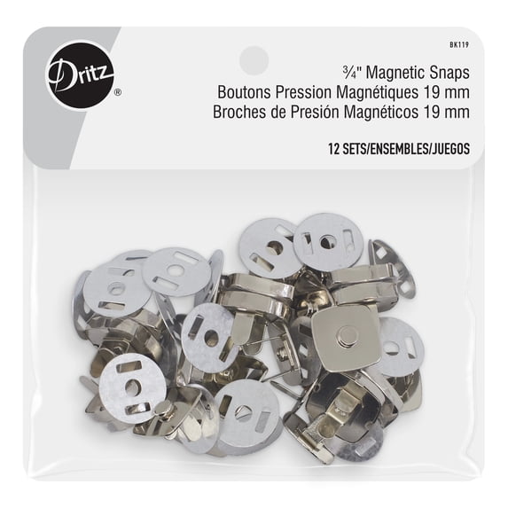 Dritz 3/4" Square Magnetic Snaps, 12 Sets, Nickel