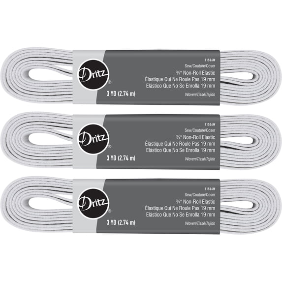 Dritz 3/4" Non-Roll Elastic, 3-Pack, White, 3 Yd Ea.