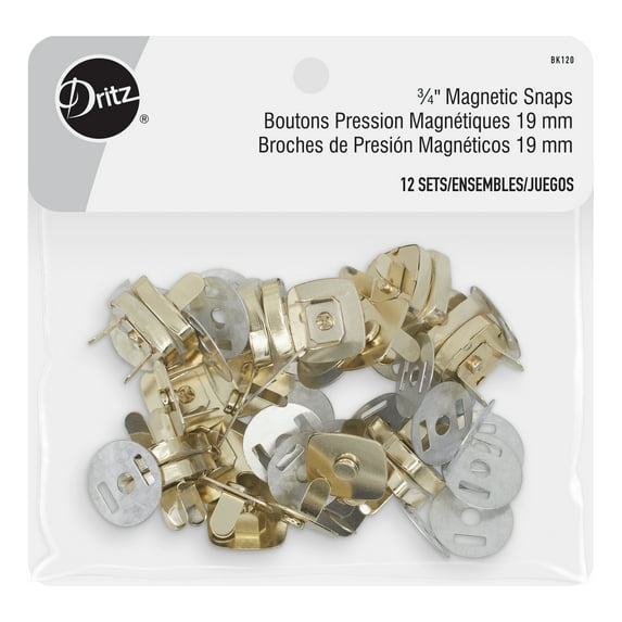 Dritz 3/4" Square Magnetic Snaps, 12 Sets, Gold