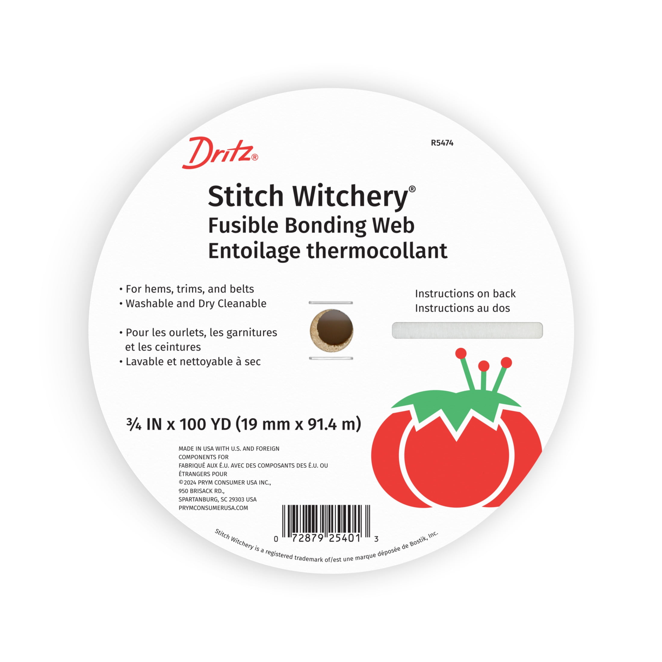 Dritz Stitch Witchery Fusible Bonding Web, Regular Weight, 3/4