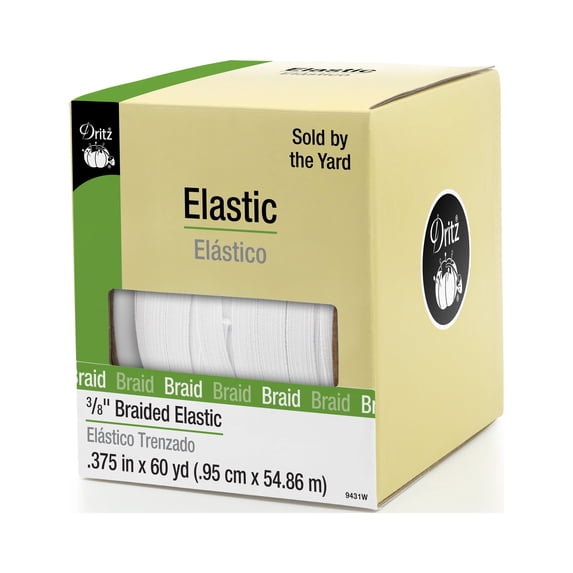 Dritz 3/8" Braided Elastic, White, 60 yd
