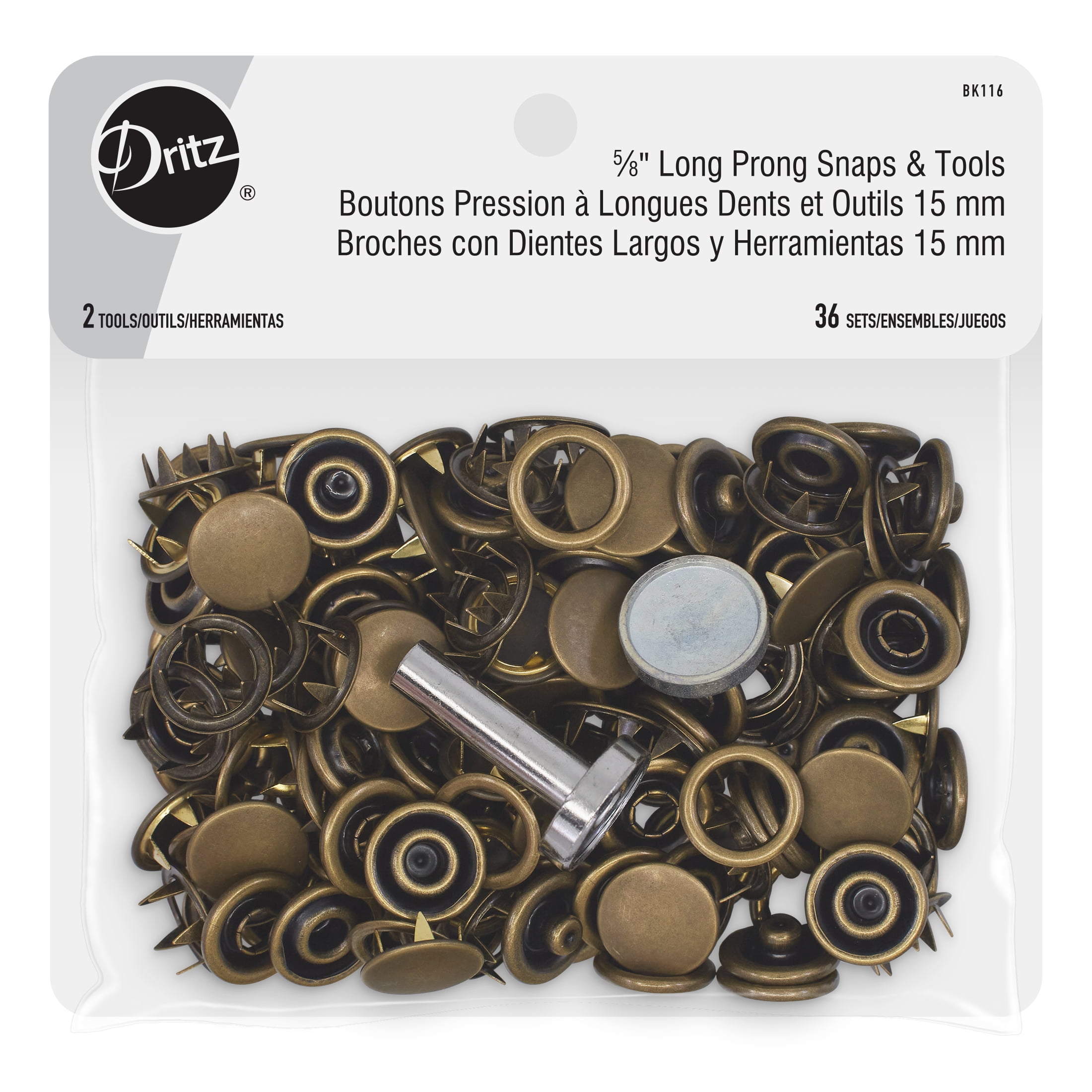 Dritz® Snap & Tool Kit, Heavy Duty - Nickel-Plated Brass, Size 24 (5/8) -  7 Ct.