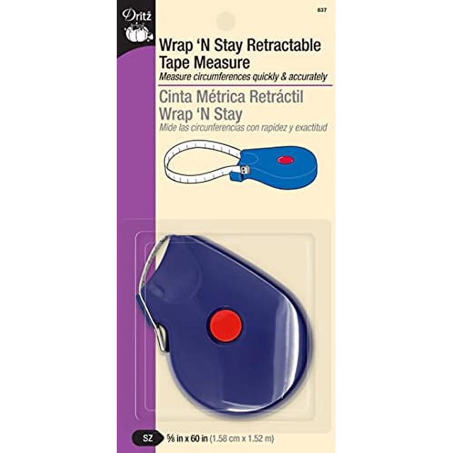 Dritz 60" Wrap 'N Stay Retractable Tape Measure, 5/8"x60", Blue