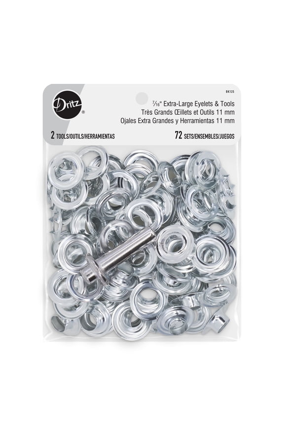 7/16" Extra-Large Eyelets with Tools, Zinc, 72 Sets