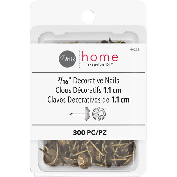 Dritz 7/16" Textured Decorative Nails, Antique Brass, 300 Pc