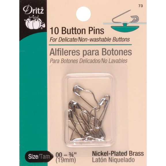 Dritz Button Pins 10/Pkg-Nickel-Plated Brass Size 00