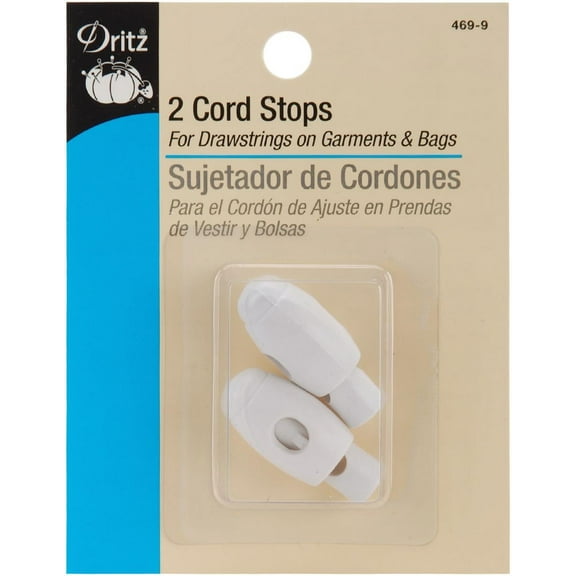 2pk Narrow Cord Stops, White, Dritz