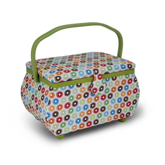 Dritz Curved Sewing Basket, Large, Multicolor Retro