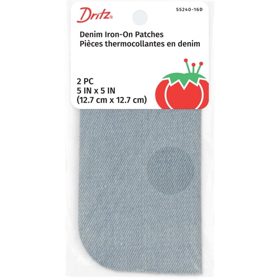 Dritz Denim Iron-On Patches, 5 x 5-Inch, 2 Count, Stonewashed