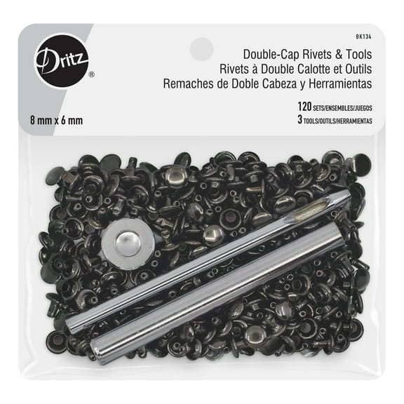Dritz Double-Cap Rivets & Tools, 8 mm, Gray, 120 Sets