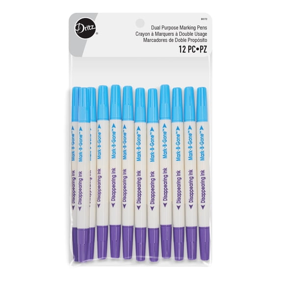 Dritz Dual Purpose Marking Pens, Mark-B-Gone & Disappearing Ink, 12 Pc