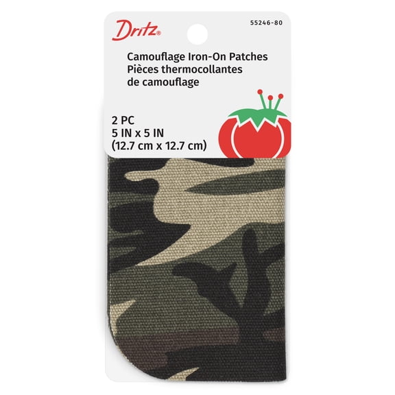 Dritz Heavy Canvas Iron-On Patches, 5 x 5-Inch, 2 Count, Camouflage Green