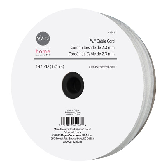 Dritz Home 3/32" Cable Cord, Polyester, 144-Yards, White