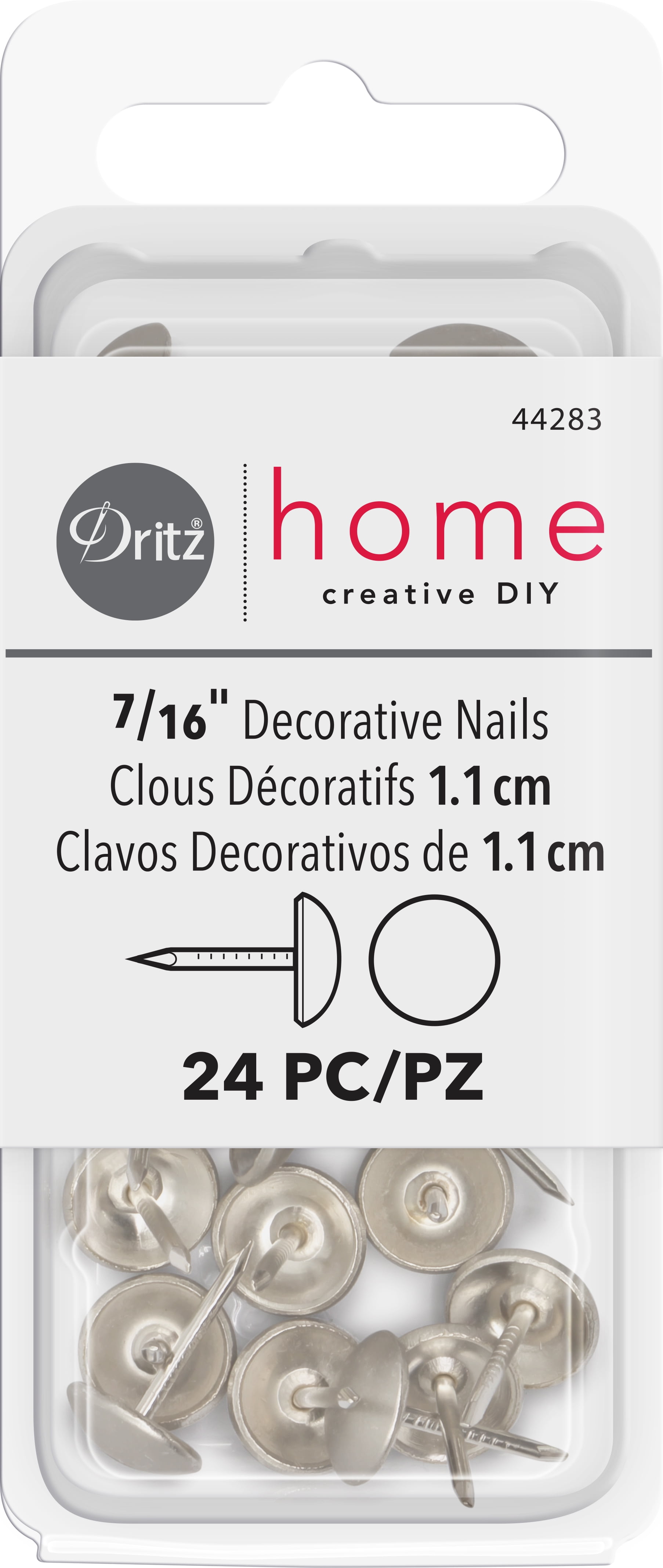 Dritz Home 7/16" Upholstery Brushed Nickel Decorative Nails, 24 Count