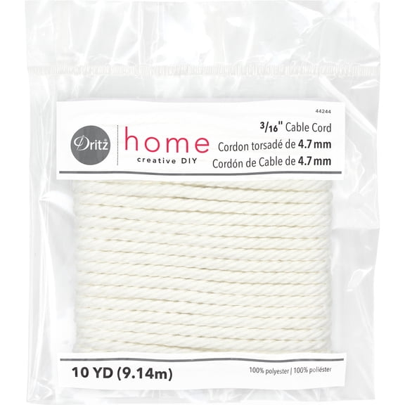 Dritz Home Cable Cord, 3/16-Inch x 10-Yards, White