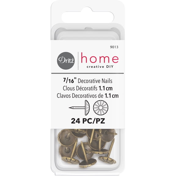 Dritz Home Decorative Daisy Nails, 7/16-Inch, 24 Count, Antique Brass