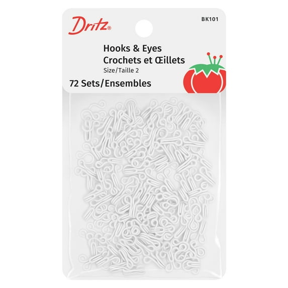 Dritz Hooks & Eyes, Size 2, White, 72 Sets