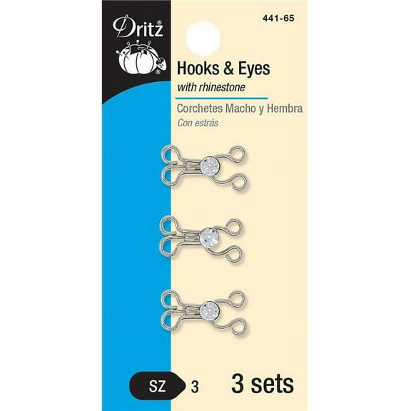 Dritz Hooks & Eyes W/Clear Rhinestones Size 3 3/Pkg-Nickel