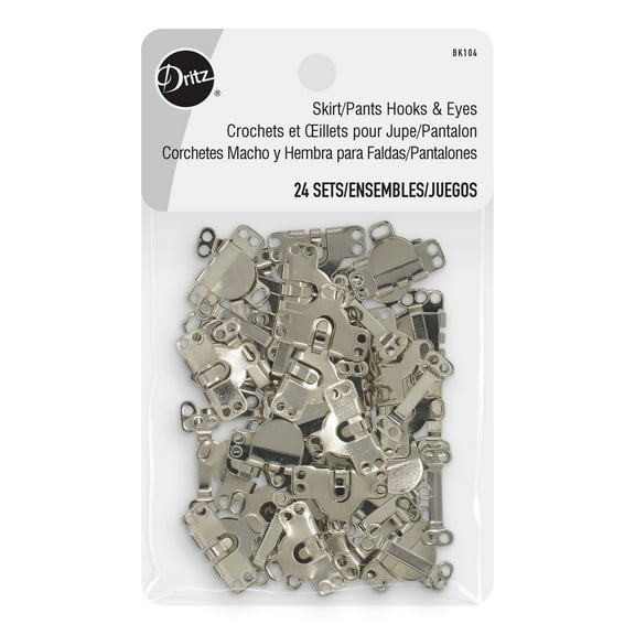 Dritz Hooks & Eyes for Skirts/Pants, 9/16" x 3/4", Silver, 24 Sets