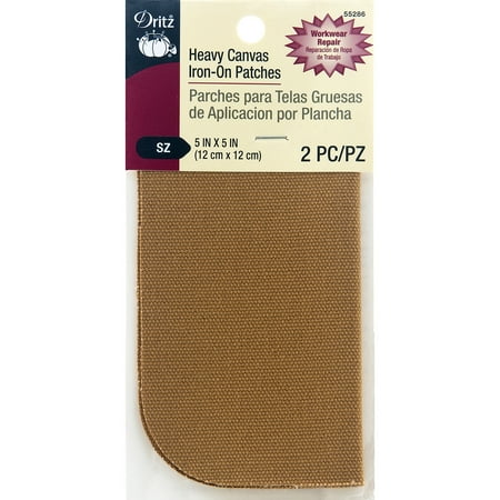 Dritz Iron-On Heavy Canvas Patches, 5" X 5", 2Pk, Golden Light Brown