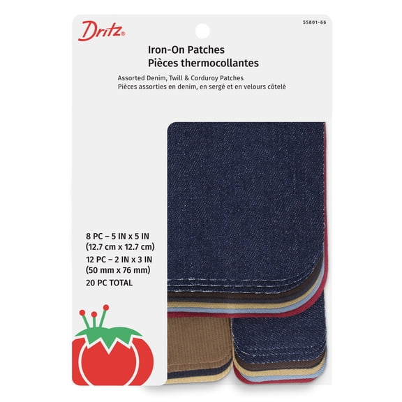 Dritz Iron-On Patches, Twill and Corduroy, 20 Count, Assorted Colors and Sizes
