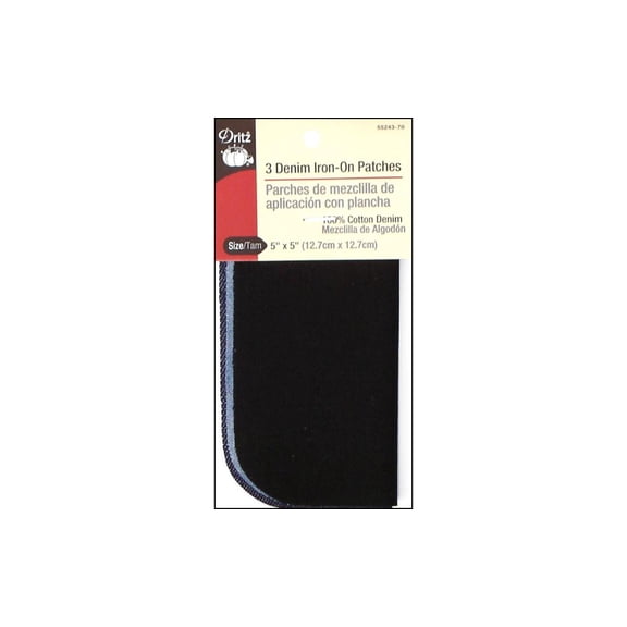Dritz Patch Iron On 5x5 Denim Blk,Stonewash,Dk 3pc