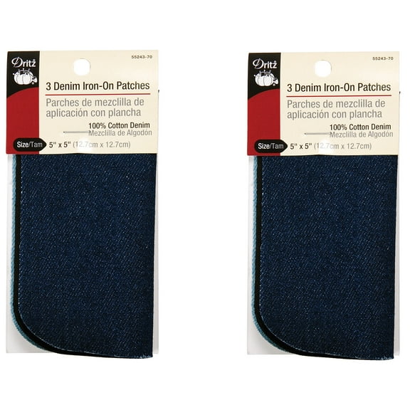 Dritz Iron-On Patches 5"X5" 3/pkg, Assorted Denim, 2-pack