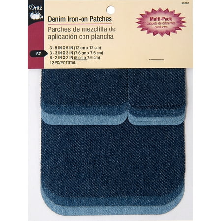 Dritz Iron-On Patches - Pack Of 12, Assorted Denim