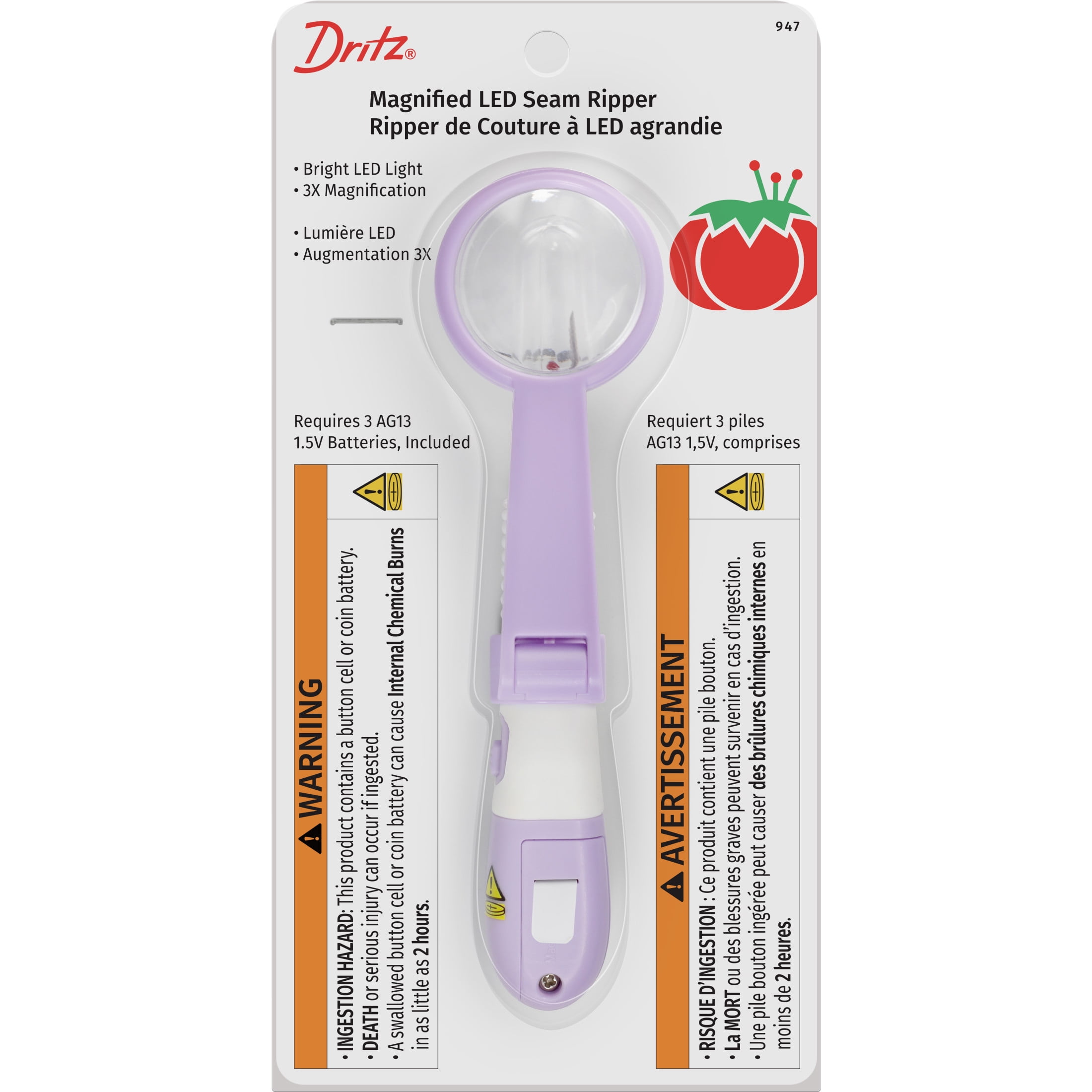 Dritz Magnified LED Seam Ripper with 3X magnification, LED light