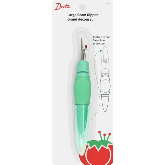 Dritz Large Seam Ripper, Ergonomic Design with Protective Cap, 1 Count, Green